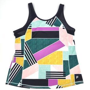 FILA Sport UPF Mesh Cross Back Geometric Print Workout Tank Top Womens Size XL